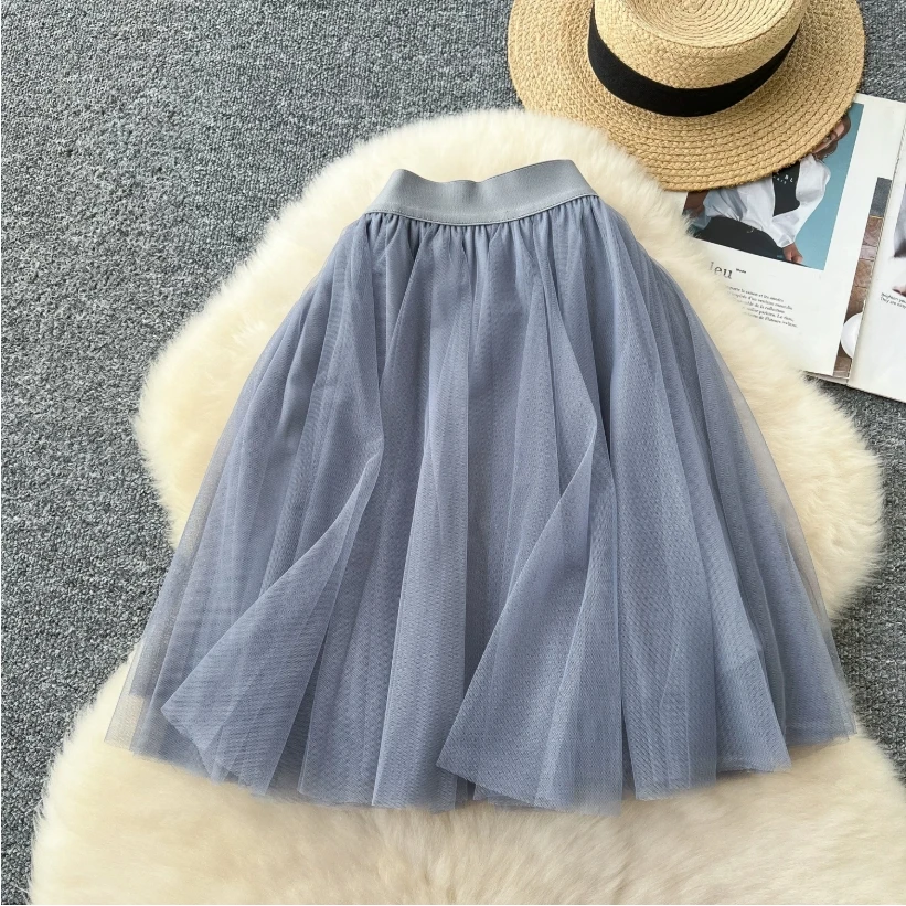 European Style Light Luxury Mesh Skirt For Women Solid Color Mesh Design High Waist Slimming Petite And Sexy Short Skirt