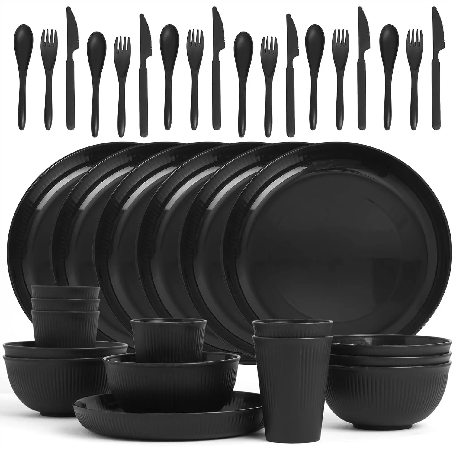 

36 Piece Wheat Straw Dinnerware Set for 6, Large Plates Bowls Cups, Unbreakable Dish Set, Microwave & Dishwasher Safe, Outdoor