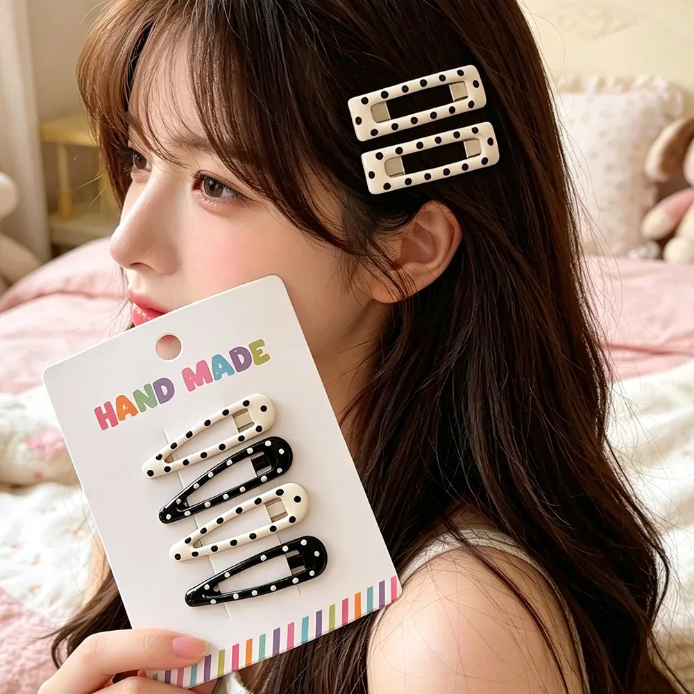 

Black White Polka Dot Hair Barrettes for Girls, Fashion Versatile Bangs Hair Clips, Sweet Short Hair Accessories