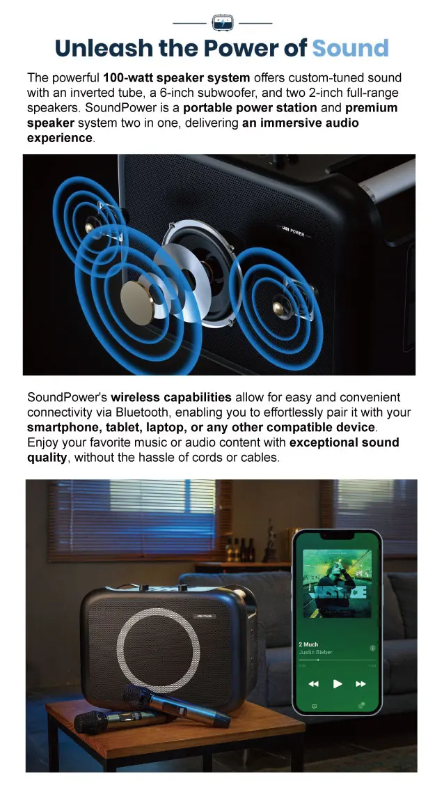 Portable 1200W Rechargeable Charging Power Station Outdoor Karaoke Solar Generator With Karaoke Sound