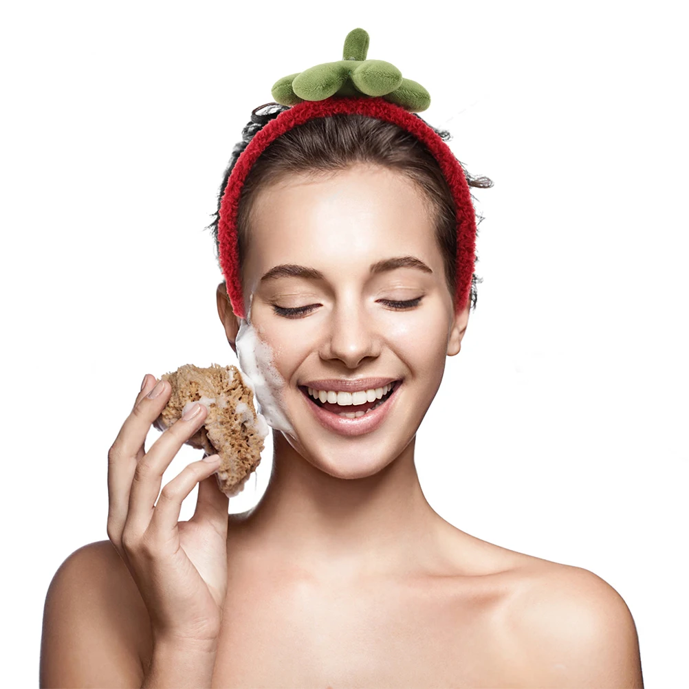 

2pcs Strawberry Cute Fruit Design Skincare Face Wash Hair Skin Care Headbands Accessories Soft Wide Band Travel Use