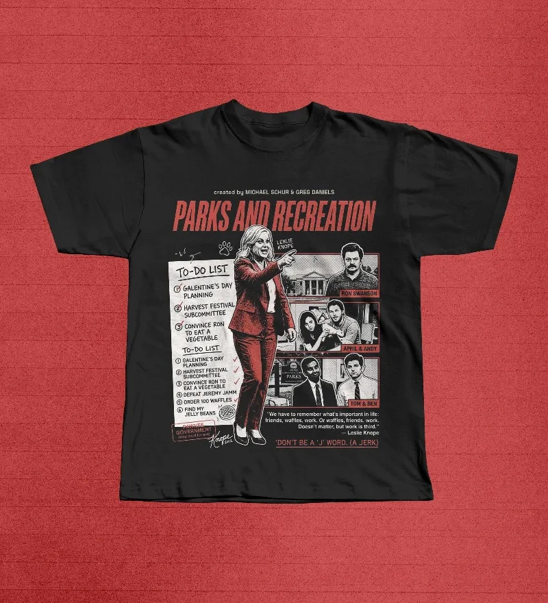 Parks and Recreation Graphic Tee | Leslie Knope Ron Swanson Pawnee Comedy T-Shirt Four season popular unisex cotton T-shirt