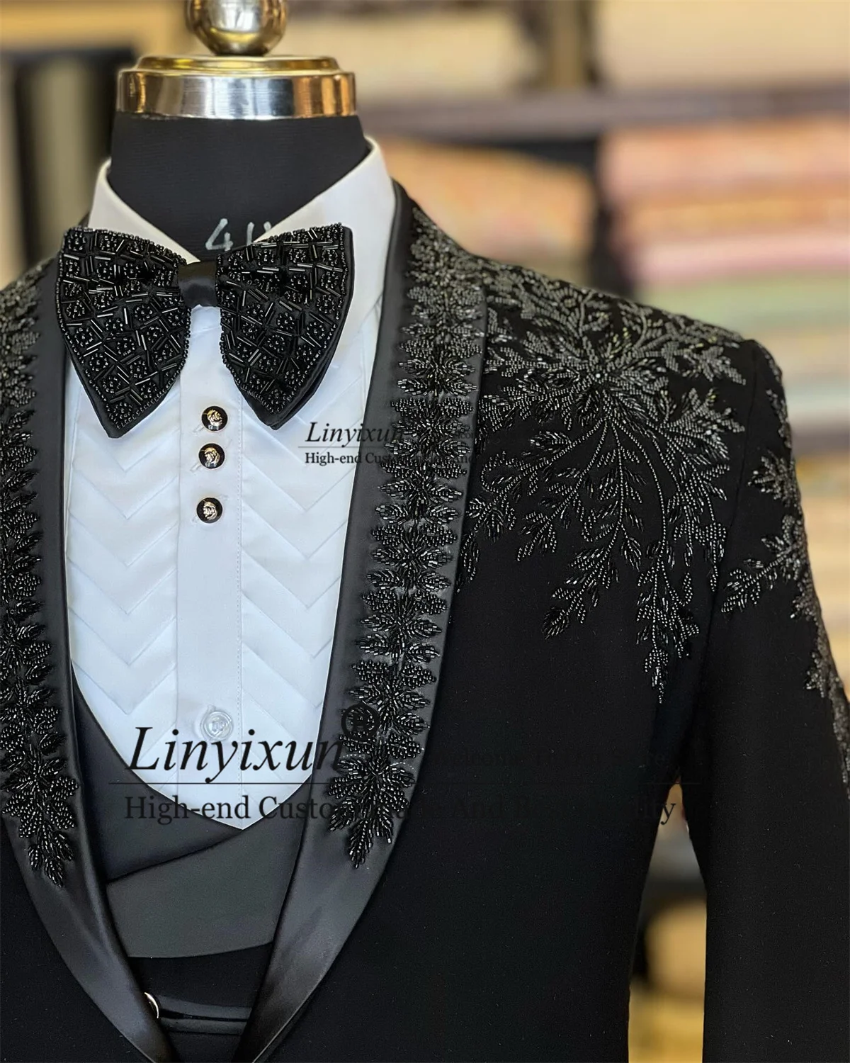 Luxury Men Suits Jewelry Ornament Tuxedo Wedding Party Groom Prom Blazers Male Bespoke 3 Pieces Set Crystal Beaded Costume Homme