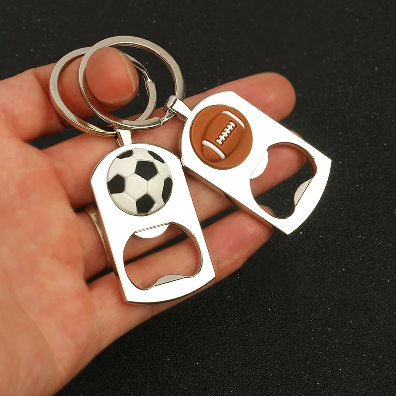 100pcs Sport Ball Keyring Paint Metal Bottle Opener Basketball Football Key Chain Car Bag Pendant Party Souvenir Gifts