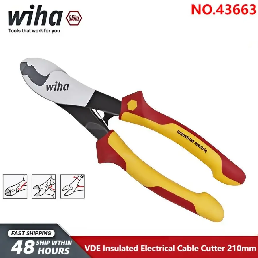 Wiha 43663 Insulated cable cutter 210mm 1000V VDE industrial cable cutter with switchable opening spring