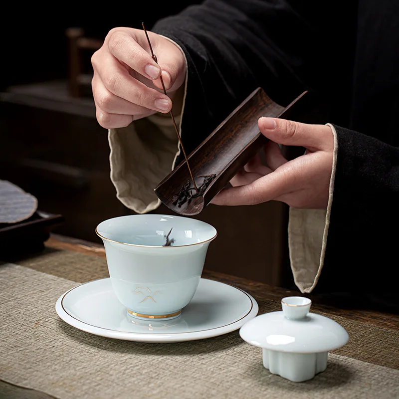 

Yingqing Kung Fu Tea Set, Home and Office Set, Cover Bowl, Tea Cup, High end Tea Brewery, Gift Box, Logo