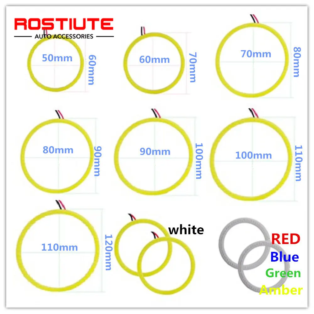 1Pcs 60Mm 70Mm 80Mm 90Mm 100Mm 110Mm 120Mm Led Halo Ring Angel ogen Koplampen 12-24V Ronde Auto Led Ring Licht Voor Motorfiets