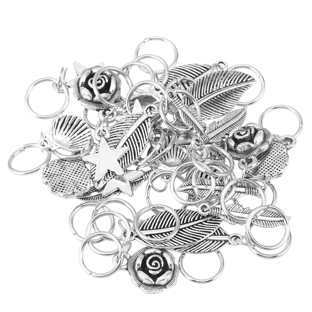 

35pcs Metal Round Ring Braid Headdress Hair Braid Jewelry Leaves Star Shape Hairpin Multiple Pendants Hair Clips Hair Decoration