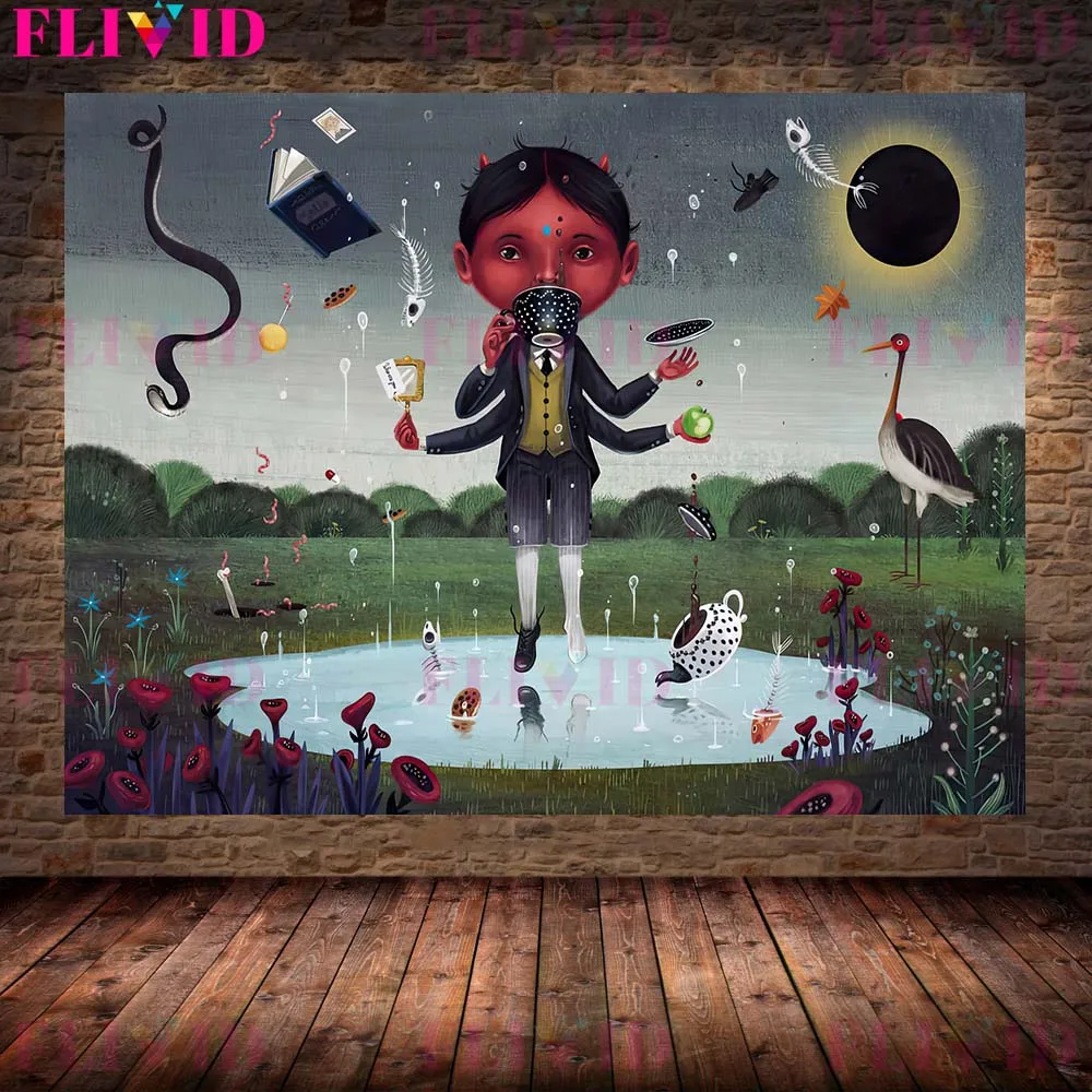 جدار الفن قماش اللوحة للديكور ، المشارك طباعة ، العنكبوت المعلم و ساحرة صغيرة في فئة سحرية ، لطيف الساحرة و اليقطين Gentleman