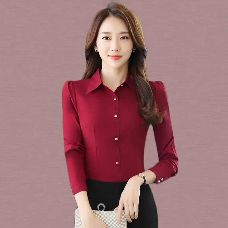 Plus Size Shirt Women Chiffon Dress Shirt Long Sleeve Blouses Slim Women Tops Korean Fashion Women Shirts Autumn Working Clothes