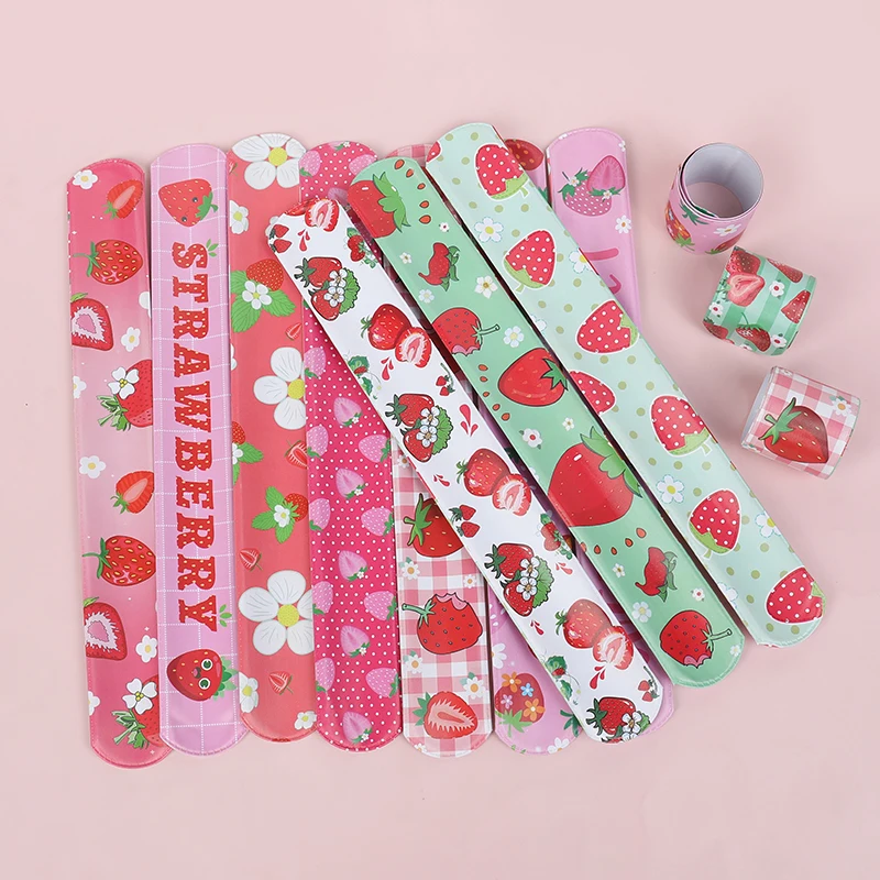 

12Pcs Sweet Fruit Strawberry Theme Slap Bracelets Toy for Kids Girl Birthday Party Favors Baby Shower Guest Gifts Pinata Fillers