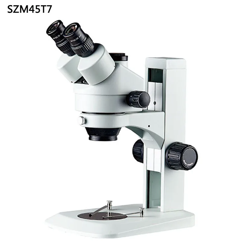SZM45T9 Trinocular Video Microscope, 7-45x/14-90x Synchronous Continuous Zoom with Built-in Up & Down Lighting for Lab Use