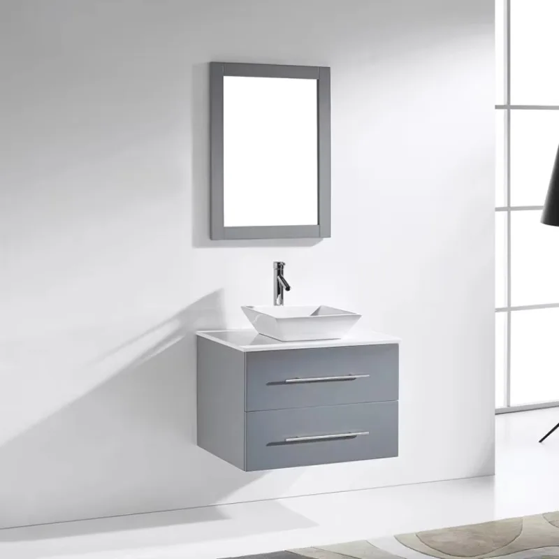 Modern Single Basin Storage Bathroom Furniture Wall Mounted Dark Grey Painted Wooden Bathroom Cabinet with Mirror