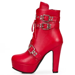 Big Red Women's Ankle Boots Platform White Yellow Lace up High Heels Short Boot Female Autumn Winter Unisex Shoes Sexy Size 50