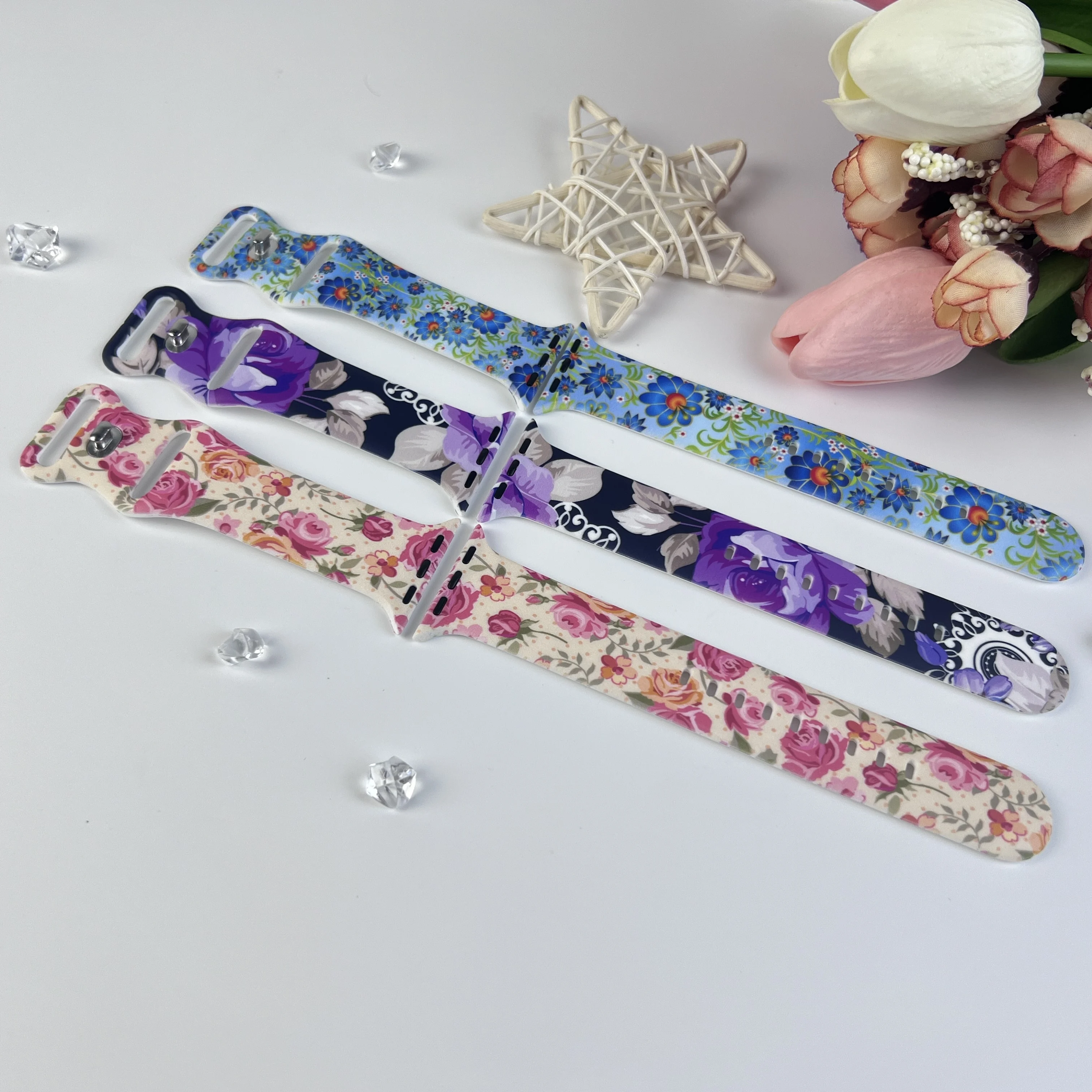 Strap for Apple Watch 10 9 8 7 SE Silicone Flowers Printed Band for iWatch 45mm 44mm 42mm 41mm Watchband Replaceable Bracelet