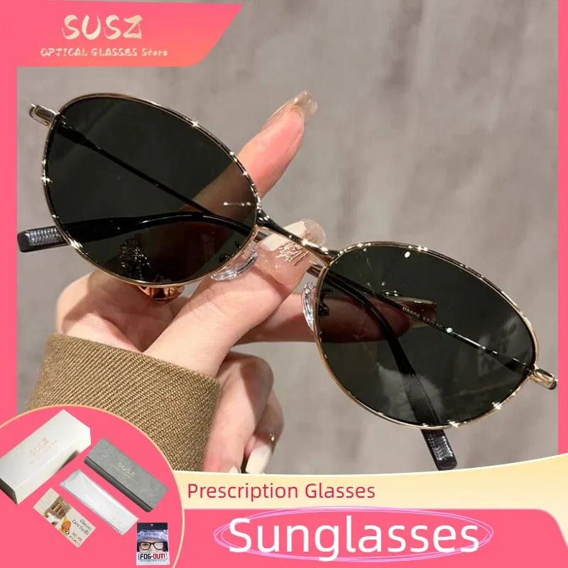 

SUSZ Oval Sunglasses for Women Men Trendy Metal Frame Sun Glasses Classic Shades UV Protection Anti glare Prescription Glasses