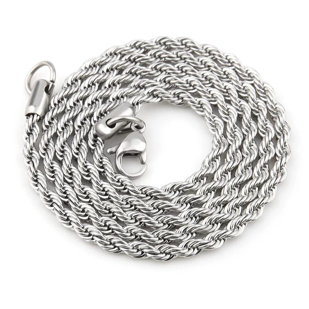 Silberfarbene 3mm Edelstahl-Halskette für Männer, Gedrehte Kette, Basis-Kette, Hip-Hop-Schmuck, Trendige Accessoires – Detail 4