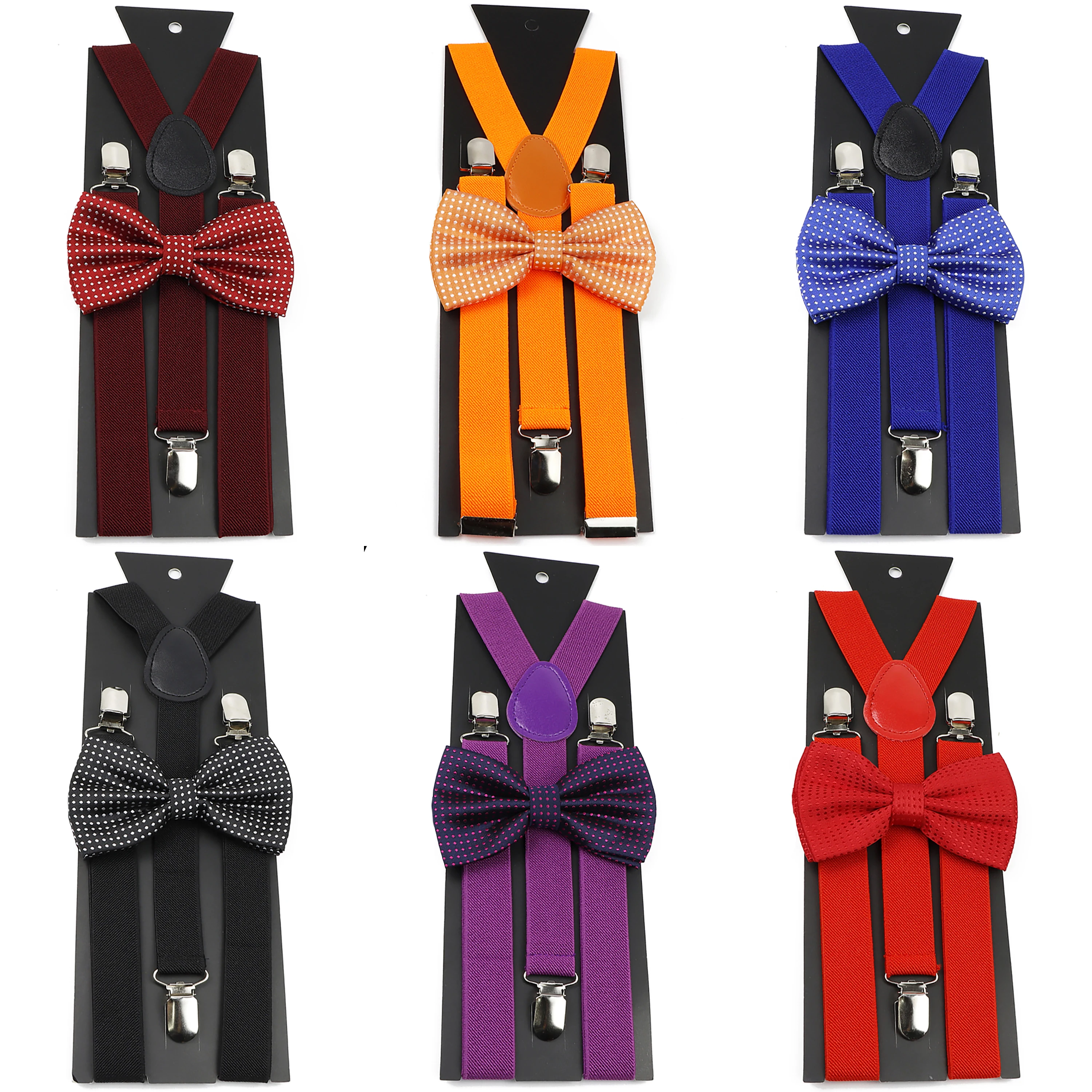 Elastic Leather Suspenders Bowtie Set Soild Color Dot Bow Tie Braces Red Blue Purple Men Women Kids Adjustable Y-Back Brace