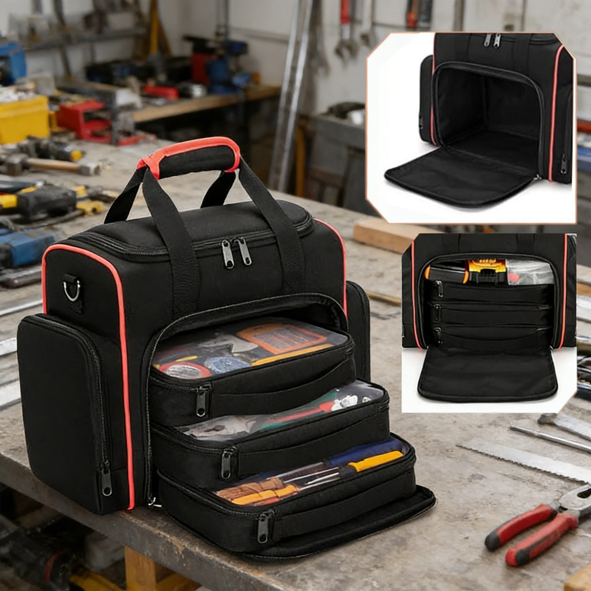 Crossbody Oxford Cloth Multi-Layer Electrical Tool Bag, Hardware Storage Bag, Shoulder Bag/Handbag