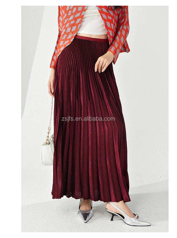 Miyake Women's Vintage Western Style Pleated A-Line Skirt Fashionable and Stretchy Made from Elastic Polyester Fabric