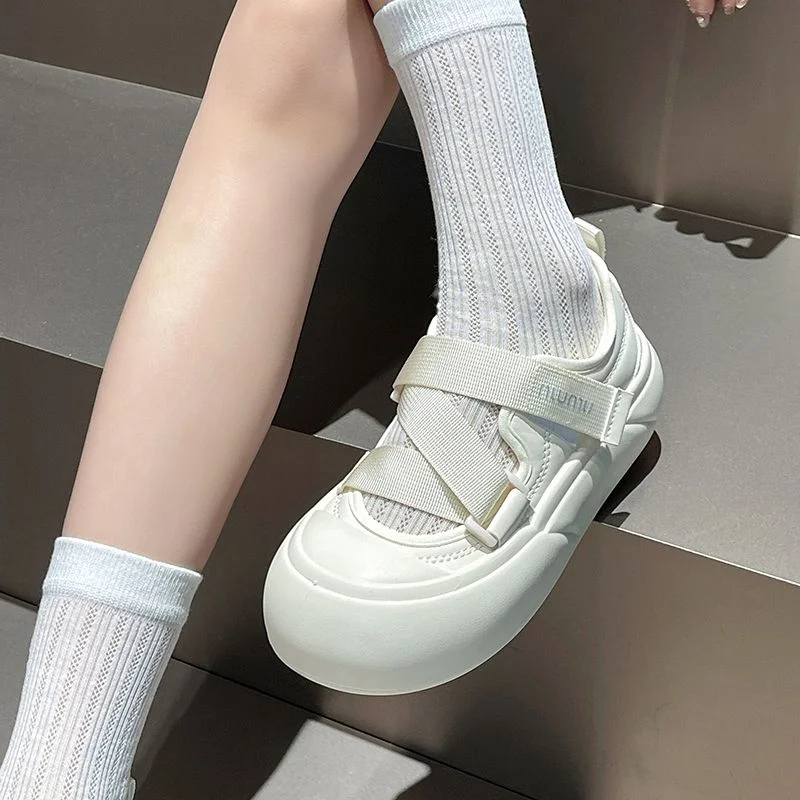 Obuwie damskie Off White Ladies Shoes Round Toe Kawaii Cute High On Platform New In Cotton Wysoka jakość i niska cena Jakość A