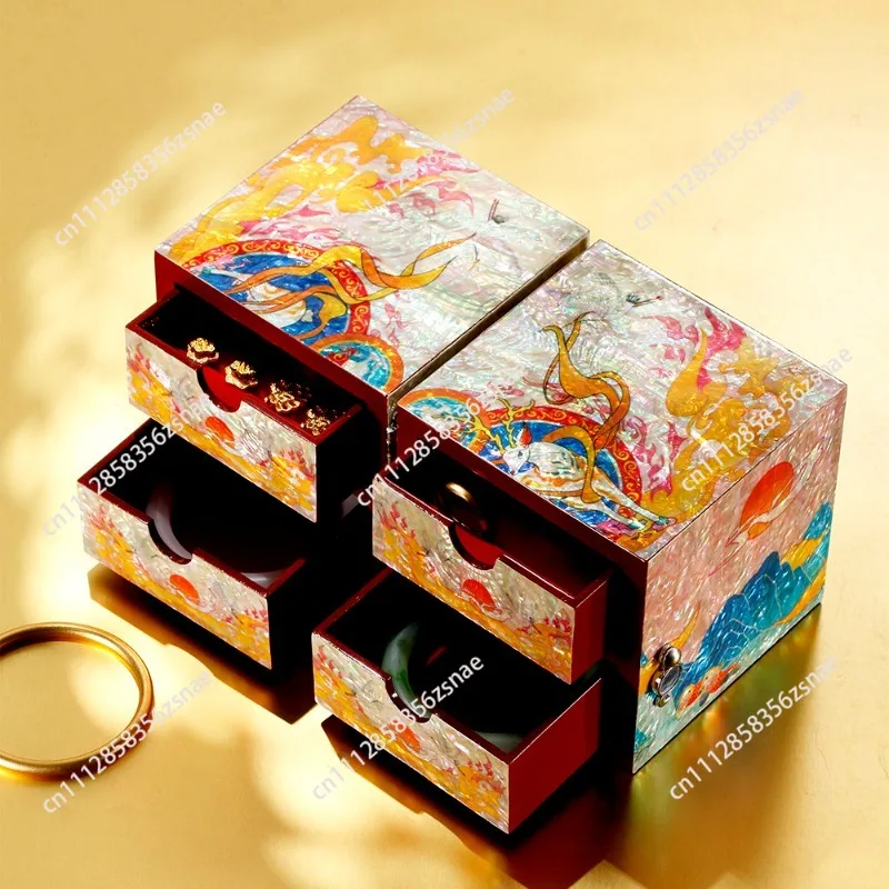 Nine-color deer snail lacquer, intangible heritage inlaid handicrafts, wedding gifts, Chinese style folio jewelry box