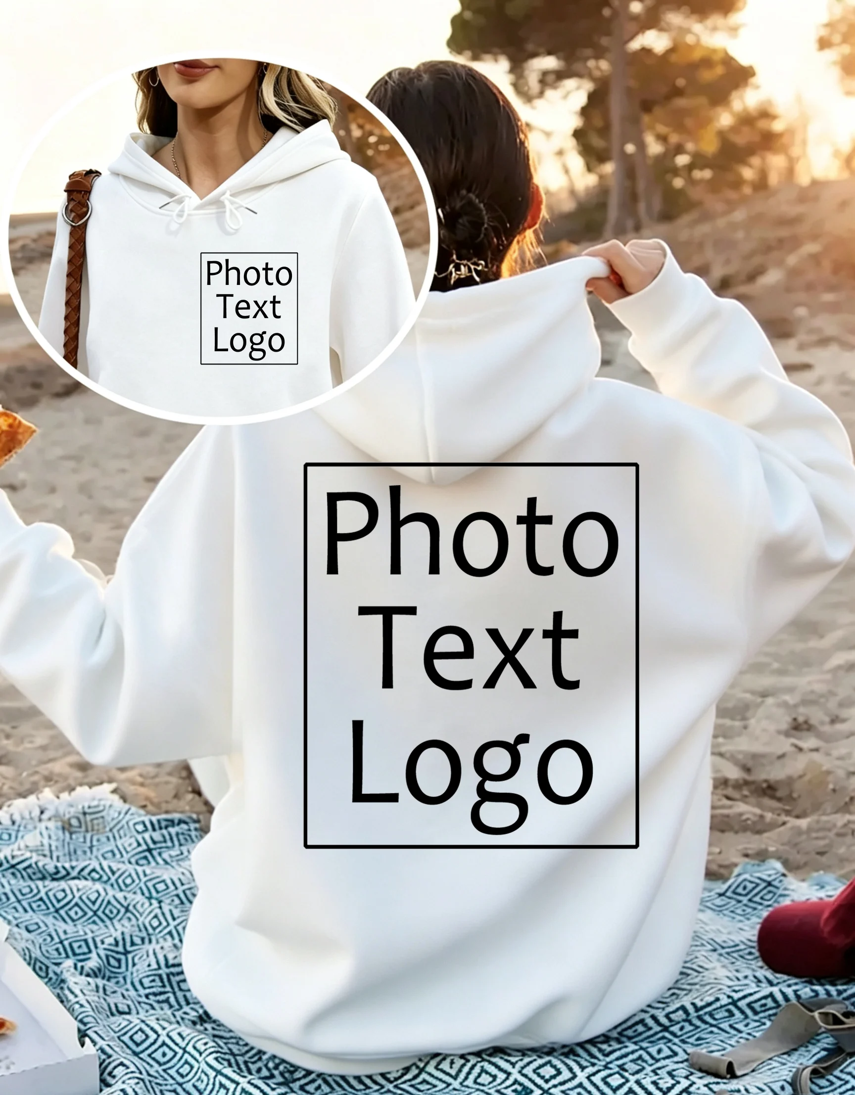 Womens Personalized Custom Photo Hoodies Autumn Casual Loose Pullovers Pocket All-Match Clothing Warm Sport Commute Streetwear
