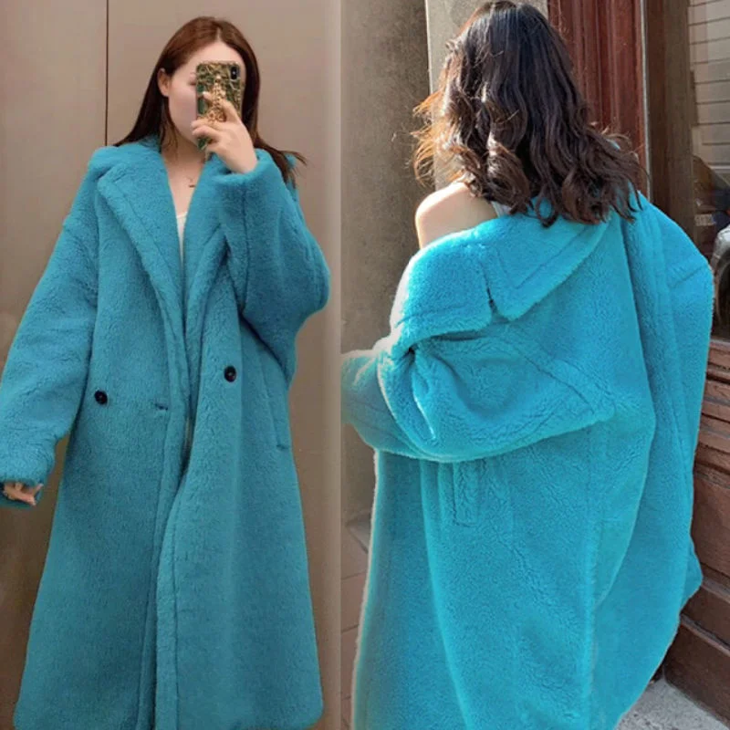 Winter Korean High end Imitation Lamb Hair Mid length Fur Coat Thickened Long Fur Fashion Coat Women's Loose Cardigan JJ757