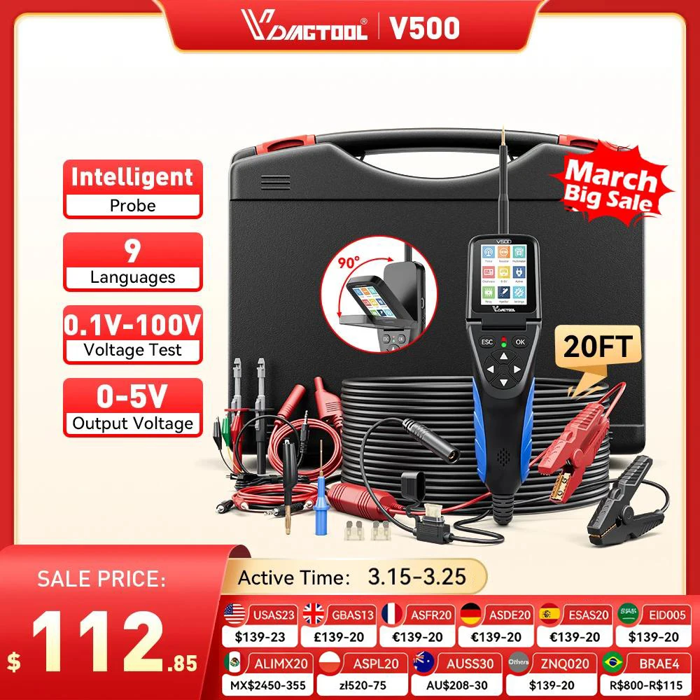 

Новый автомобильный пробник электрических цепей VDIAGTOOL V500 (9-30В) – тестер электрических цепей автомобиля, осциллограф/мультиметр/тестер форсунок/тестер реле