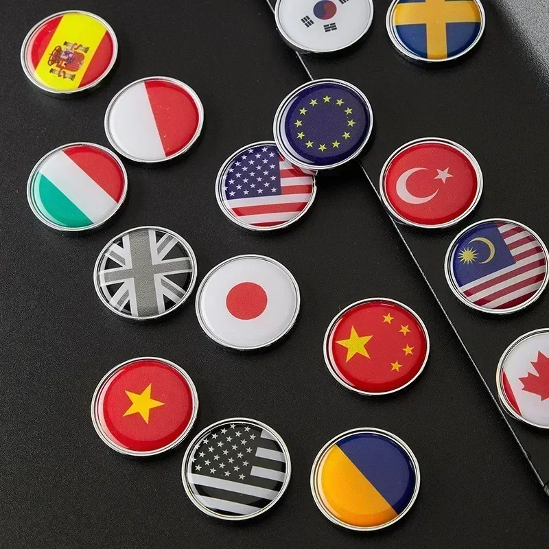 2.8cm Sweden Spain Germany Japan Korea Russia National Flags 3D Metal Round Car Side Body Sticker Decal Window Emblem Badge