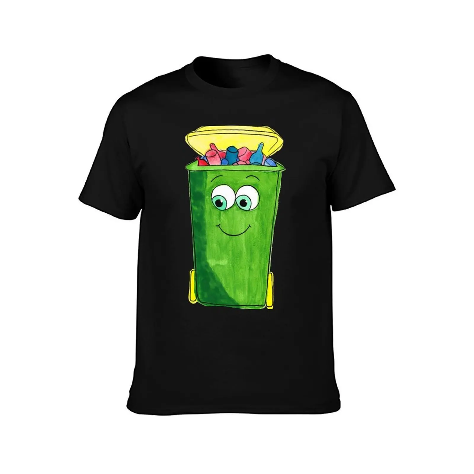 Happy Recycling T-Shirt, Summer Casual Cotton Tee, Oversized Streetwear Tops, Vintage Graphic Print, Loose Fit Short Sleeve