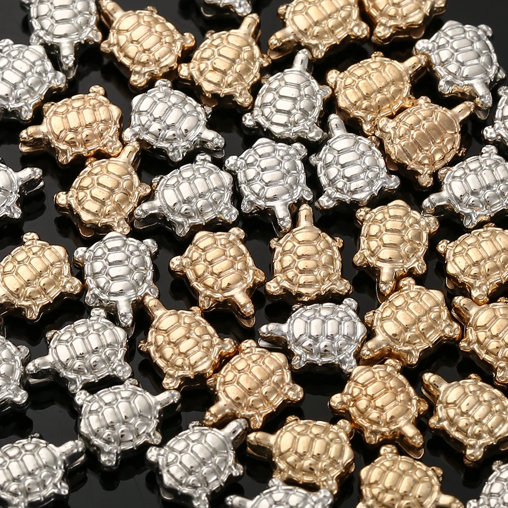 100Pcs/lot 7*10mm Lucky Turtle CCB Beads Gold Silver Color Beads for DIY Jewelry Making Necklace Finding Supplies Accessories