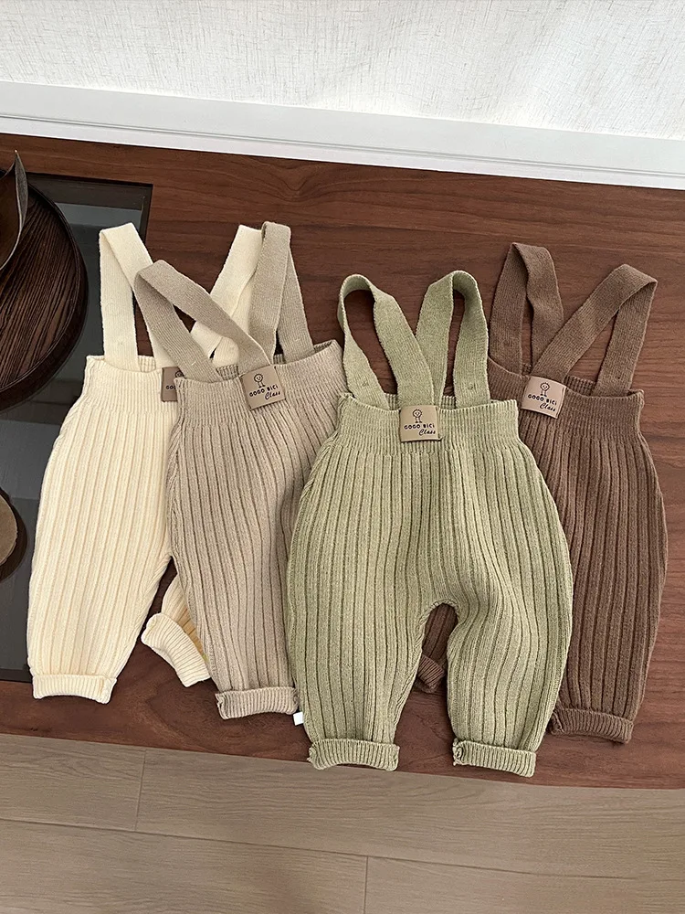 Newborn Baby Kids Wool Knitted Jumpsuit Overalls for Girls Boys Clothing Infant Children's Solid Color Strap Pants Romper