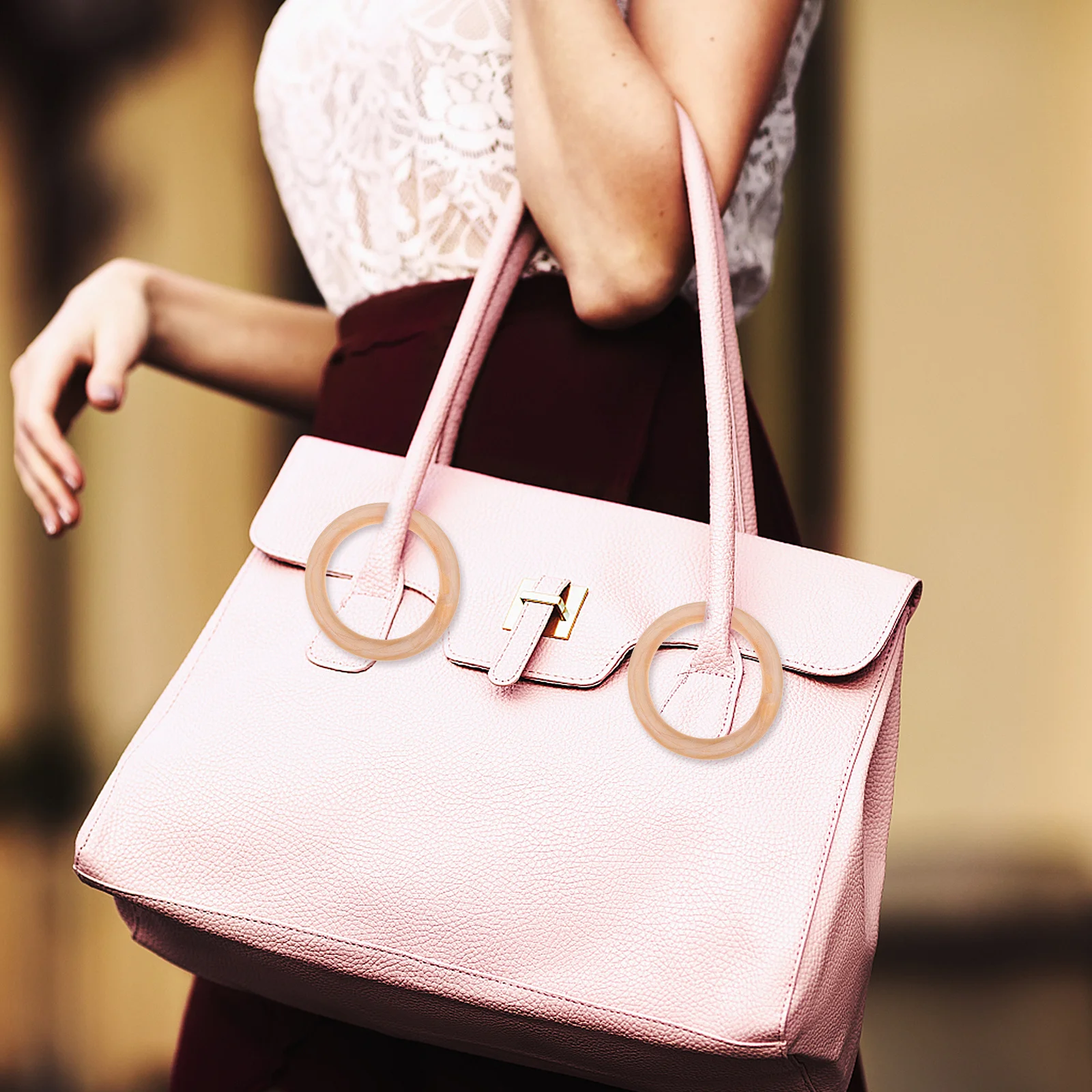 

4Pcs Wooden Circle Rings for Handbag Handles Round Decorative Hanging DIY Craft Accessories Wooden DIY Rings Handbag Handles