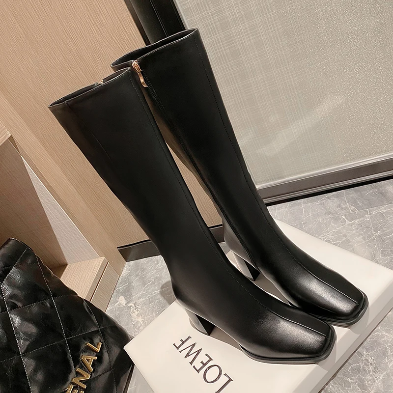 

Platform Woman and Knee Boots Fashion Concise Casual Genuine Leather Zipper Shoes Woman Autumn and Winter Add 22-26.5 Cm