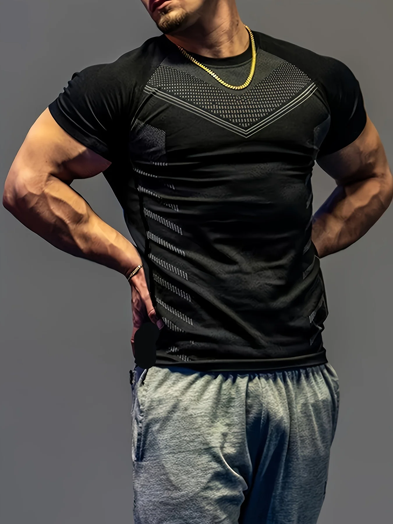Camiseta atlética de manga corta para hombre, elástica y transpirable, cuello redondo, diseño a rayas no transparente para gimnasio, camisetas para correr