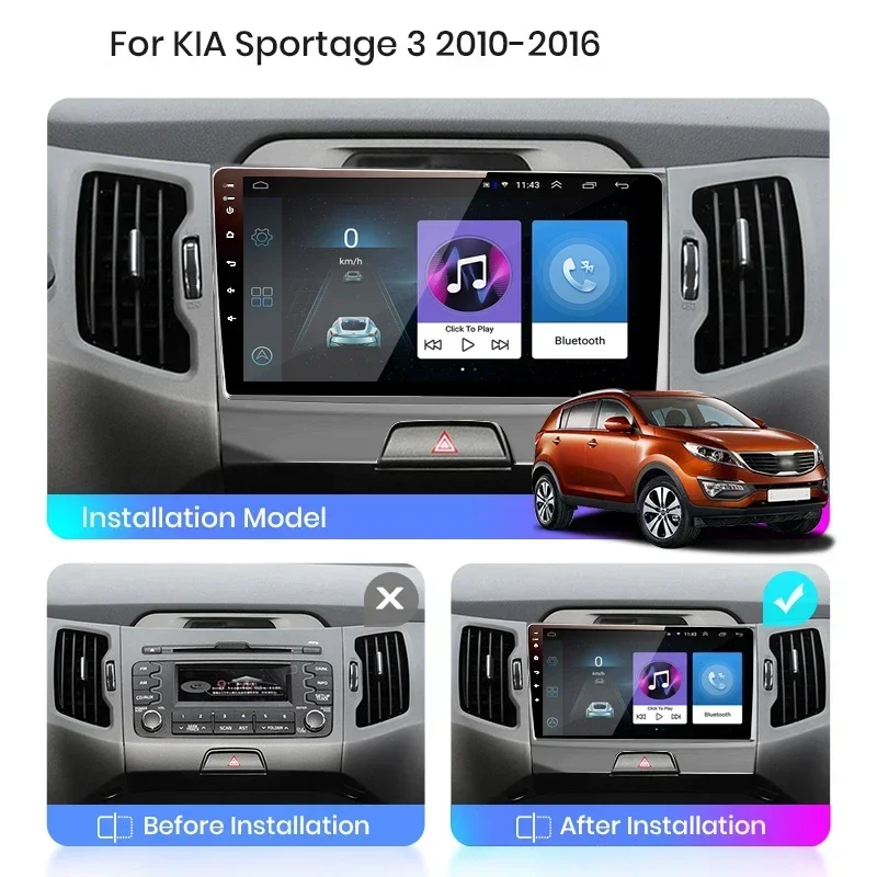 

8GB+128GB Android 13 radio For KIA Sportage 3 2010 2011 2012 2013-2016 Car stereo Multimedia Player Carplay Auto GPS Navigation