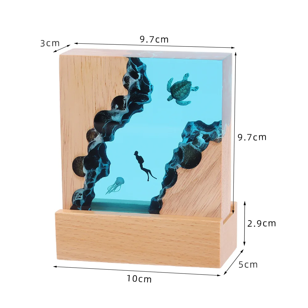 NEW Creative Miniature Landscape Home Decoration Craft Sea Turtle Diver Solid Wood Resin Lamp Ornament Unique Gift
