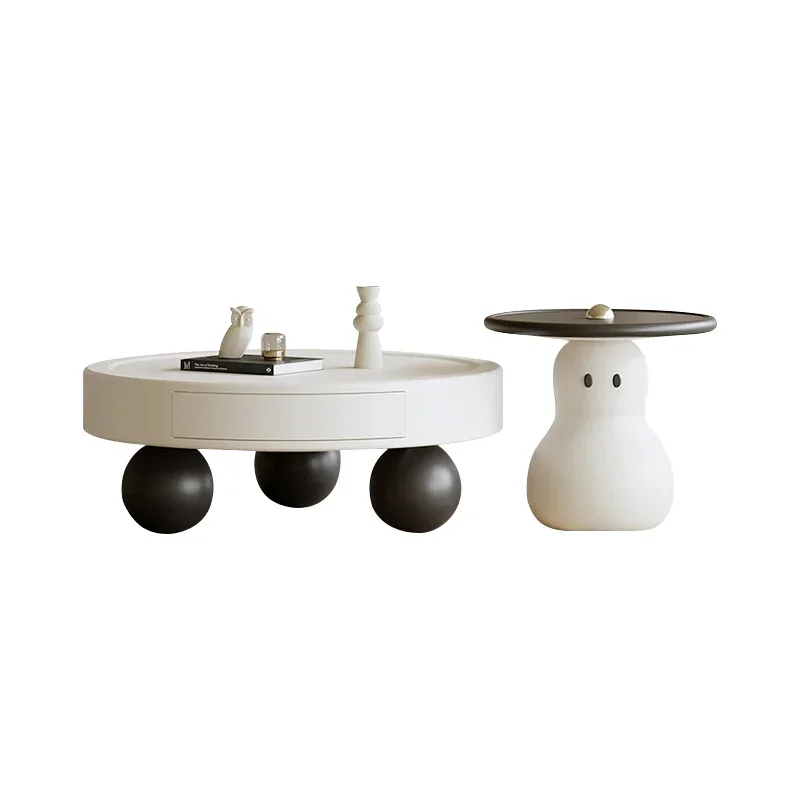 

Italian minimalist snowman coffee table living room home light luxury high sense round edge table Internet celebrity
