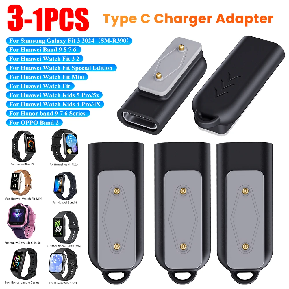 Type C Charger Adapter Right Angle Charging Cable Converter Watch Charger Adapter for Samsung Galaxy Fit 3/Huawei Watch Fit 3 2