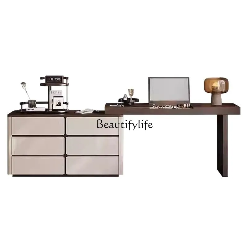 

Italian flip solid wood dresser bedroom modern minimalist high-end mid-ancient makeup table