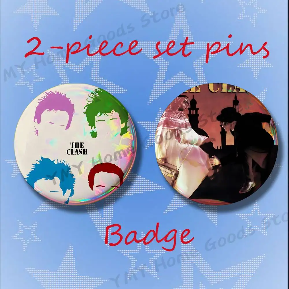 Rock Music Heavy Metal Band The Clash Brooches for Backpack Accessories 25 32 44 58 75mm Round 2-piece set Free Mix