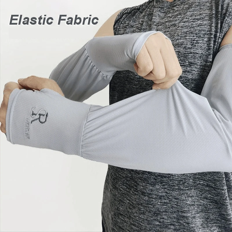 Mangas de hielo con protección solar para verano, protección UV Unisex, mangas de brazo bordadas a la moda para conducir al aire libre con orificio para el pulgar