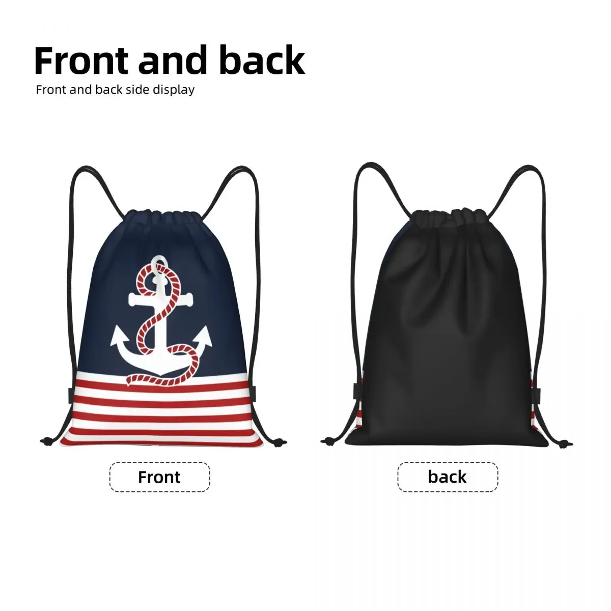 Custom Nautical Stripes And Red Anchor Drawstring Bag Women Men Lightweight Sailing Sailor Sports Gym Storage Backpack