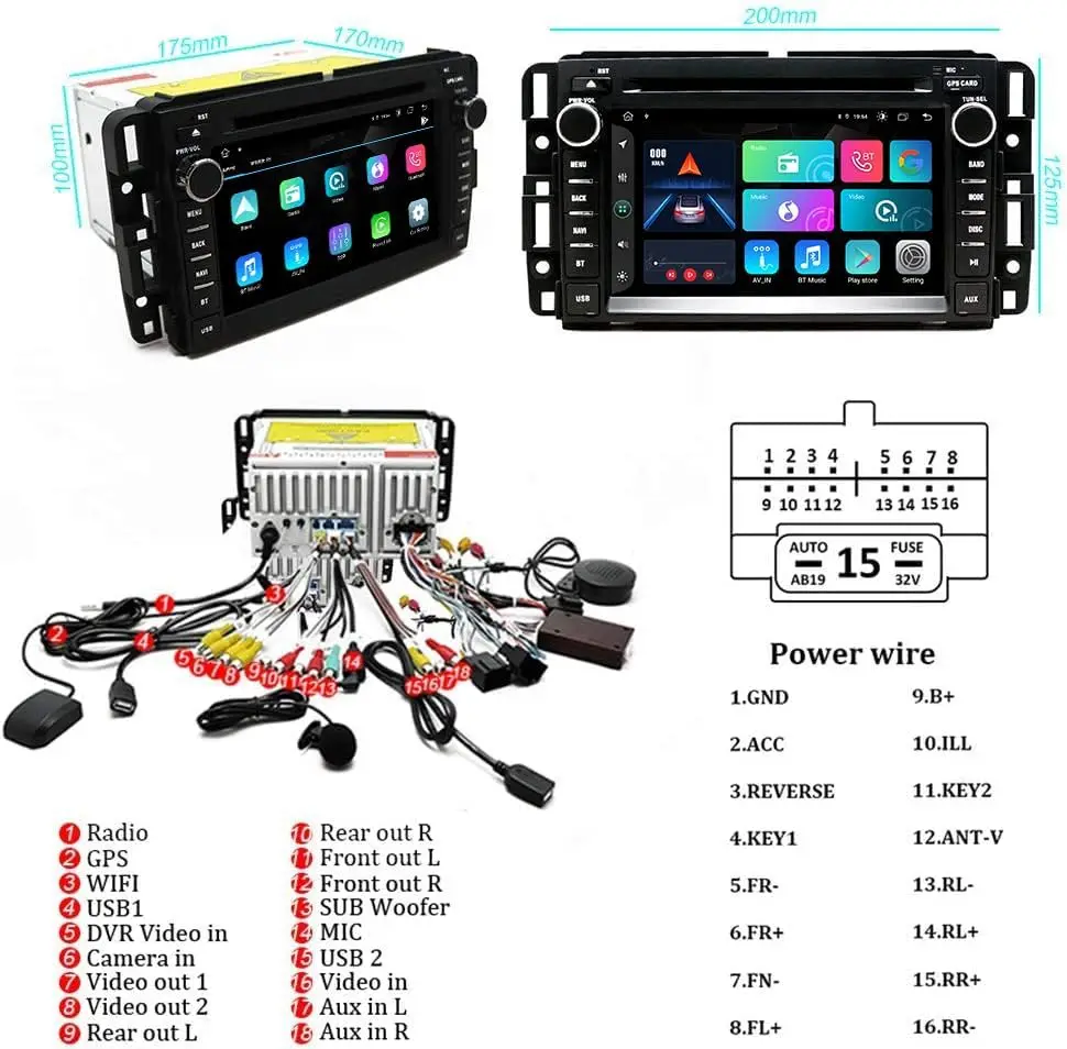 Car Stereo for Acadia Savava Yukon Sierra/Chevy Silverado Tahoe Equinox/Enclave,Android 13 DVD Player Carplay