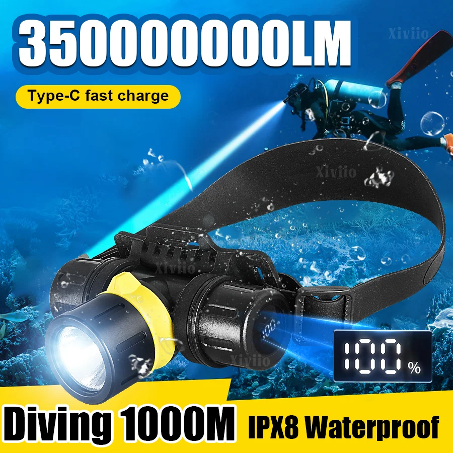 Underwater Flashlight - 전문가용 LED 스쿠버 다이빙 헤드램프 IPX8