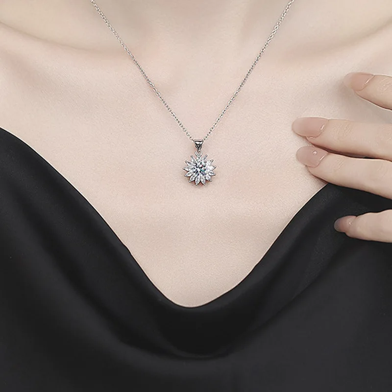 925 Silver Necklace For Women Zircom With White Gold Plated Lab Diamond Jewelry Wedding Pendant