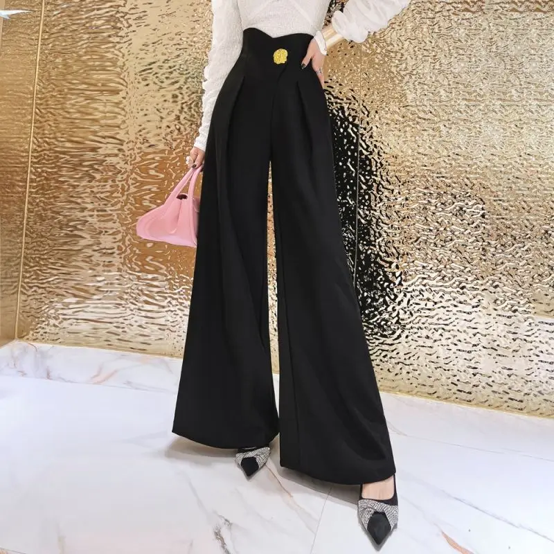 

2023 New Autumn and Winter Fashionable Temperament Elegant High Waisted One Button Loose and Versatile Women's Wide Leg Pants