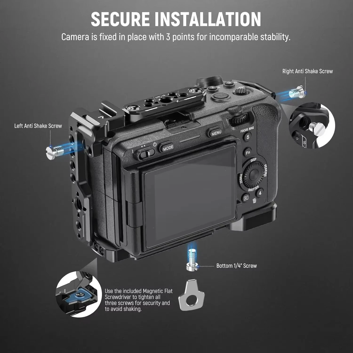 NEEWER FX3/FX30 Cage with  Cable Clamp NATO Rail 3/8 Positioning Holes for FX3 FX30 Original XLR Handle