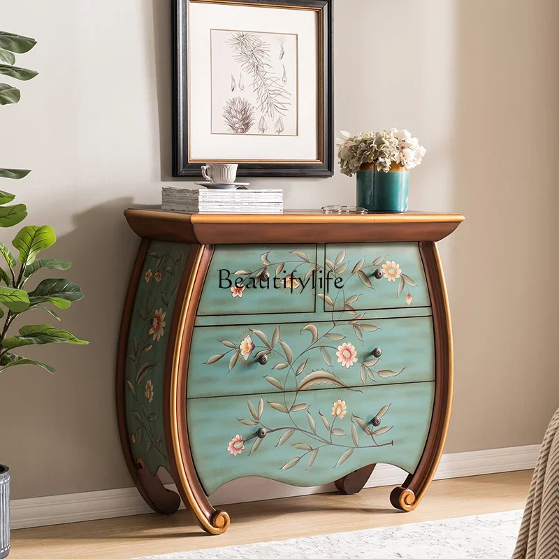 yj7  American hand-painted solid wood decorative cabinet, living room, European aisle corridor cabinet
